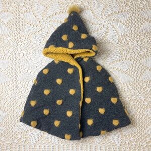 Zara Baby Girl 9-12 Months Gray Wool Gold Dot Hooded Winter Capelet Coat